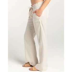 Roxy Oceanside flare flax linen blend pants large coastal resortwear casual